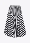 Patou Flared Midi Dress With Striped Motif In Monochrome