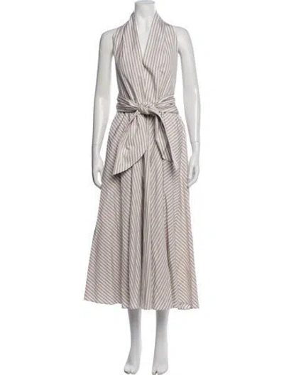 Pre-owned Patou Striped Midi Length Dress In Neutrals