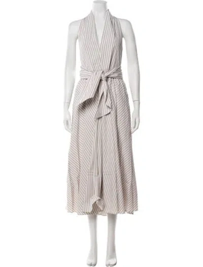 Pre-owned Patou Striped Midi Length Dress In Neutrals