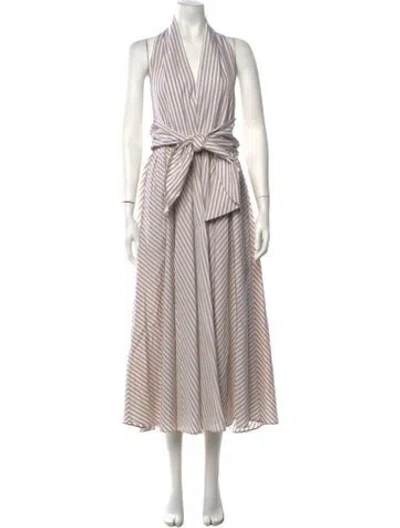 Pre-owned Patou Striped Midi Length Dress In Neutrals