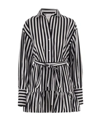 Patou Striped Cotton Mini Chemisier Dress In Black