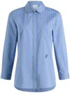 Patou Striped Poplin Fitted Shirt In Blue