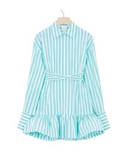 Patou Striped Ruffled Mini Dress In Blue