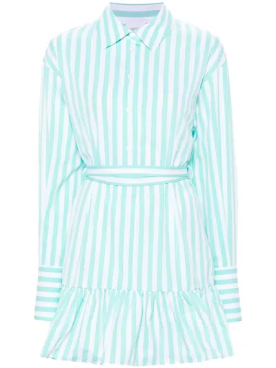 Patou Striped Ruffled Mini Dress In Green