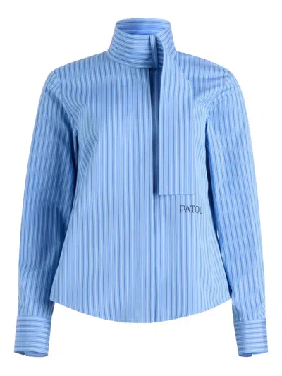 Patou Striped Scarf-collar Blouse In Blue