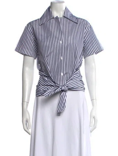 Pre-owned Patou Striped Short Sleeve Button-up Top W/ Tags In Blue/white