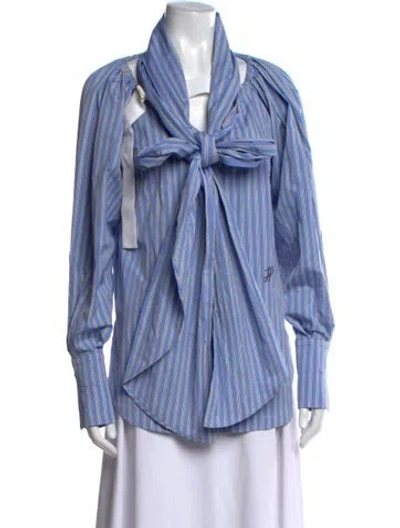 Pre-owned Patou Striped Tie Neck Blouse In Blue