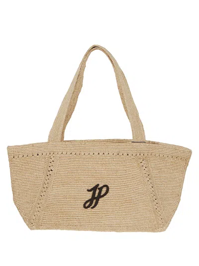 Patou Structured Raffia Tote Bag With Intricate Detailing