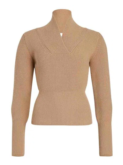 Patou Split Cuffs Knit Sweater In Beis