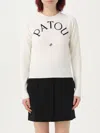Patou Ribbed Sleeve Crewneck Top In White
