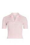 Patou Pink Ribbed Polo With V-neck In Pink