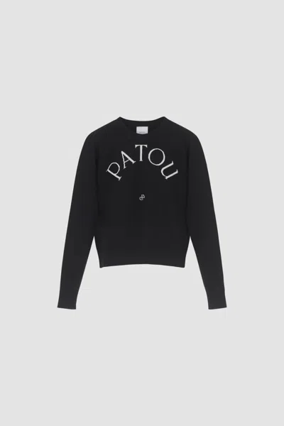 Patou Black Merino Wool Blend Jumper With Jacquard Logo