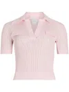 Patou Pink Ribbed Polo With V-neck In Pink
