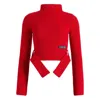 Patou Ribbed Mock-neck Top In Red
