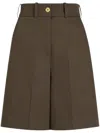 Patou High-waisted Military Green Shorts With Pockets In Brown