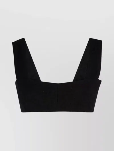 Patou Textured Fabric Wide Straps Top In Black