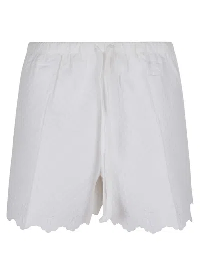 Patou Textured White Bermudas With Scalloped Hem