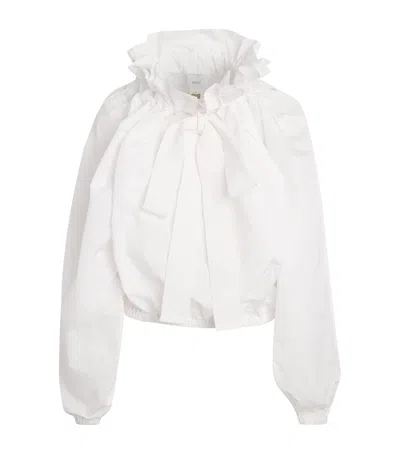 Patou Tie-detailed Ruffled Cotton-poplin Blouse In White