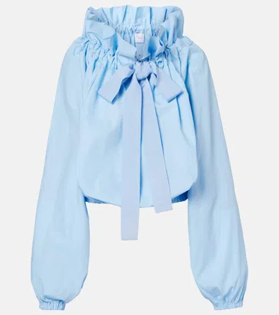 Patou Tie-neck Cotton Blouse In Blue