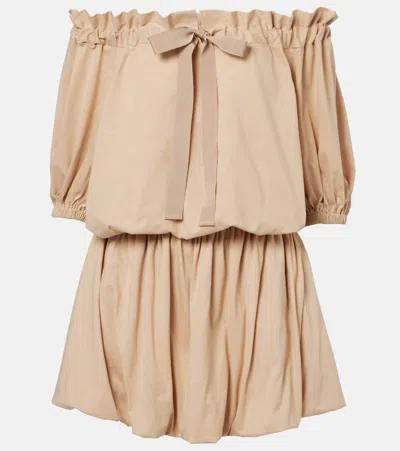 Patou Tie-neck Cotton Faille Minidress In Neutral
