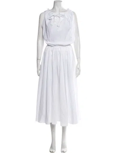 Pre-owned Patou Tie Neck Long Dress In White