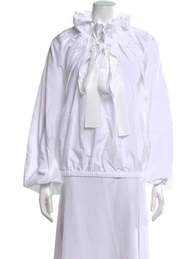 Pre-owned Patou Tie Neck Long Sleeve Blouse In White
