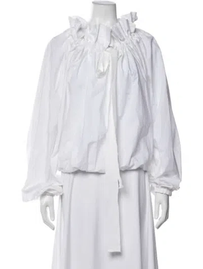 Pre-owned Patou Tie Neck Long Sleeve Blouse In White