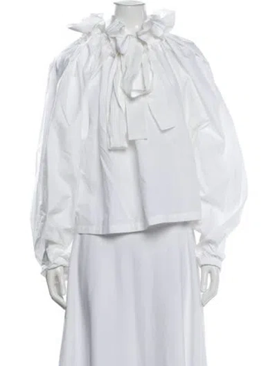 Pre-owned Patou Tie Neck Long Sleeve Top In White