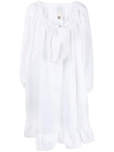 Patou Gathered Scoop Neck Peplum Dress In White