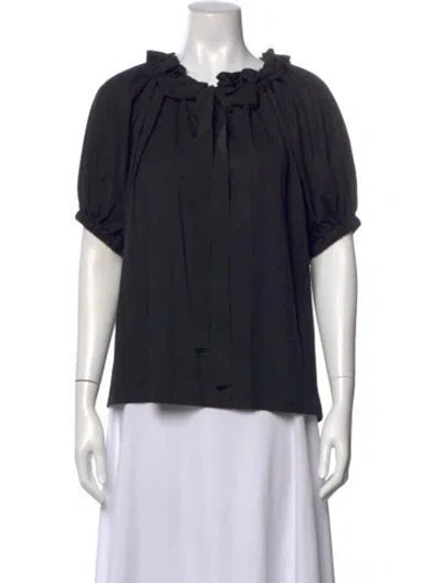 Pre-owned Patou Tie Neck Short Sleeve Top In Black
