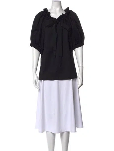 Pre-owned Patou Tie Neck Short Sleeve Top In Black