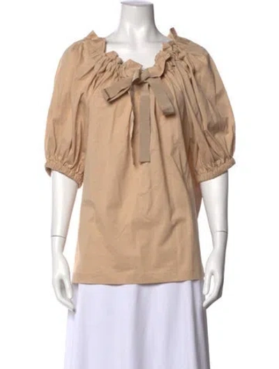 Pre-owned Patou Tie Neck Short Sleeve Top In Neutral