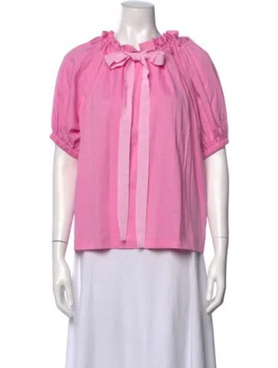 Pre-owned Patou Tie Neck Short Sleeve Top In Pink