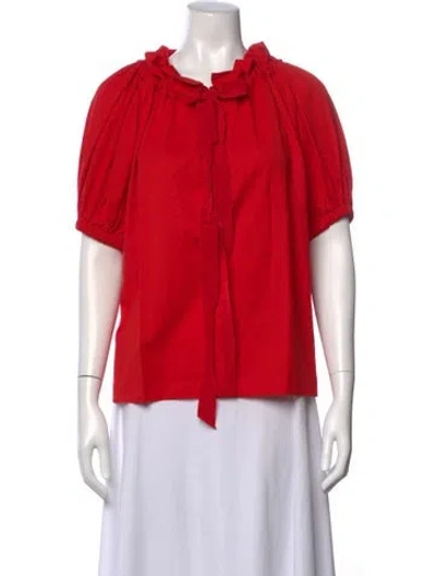 Pre-owned Patou Tie Neck Short Sleeve Top In Red