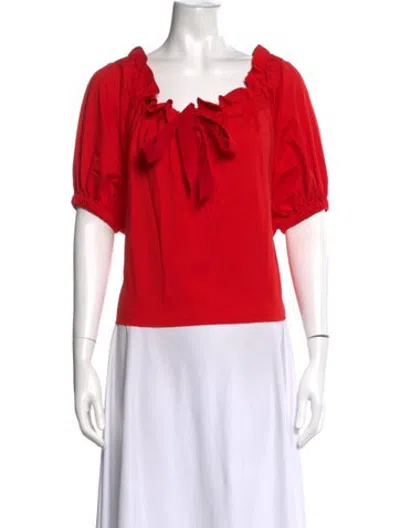 Pre-owned Patou Tie Neck Short Sleeve Top In Red