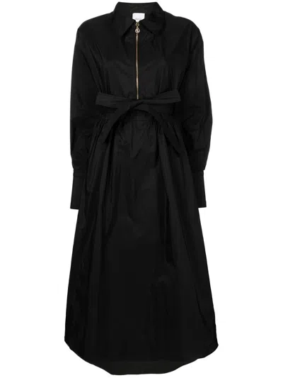 Patou Tied-waist Zipped Dress In Black