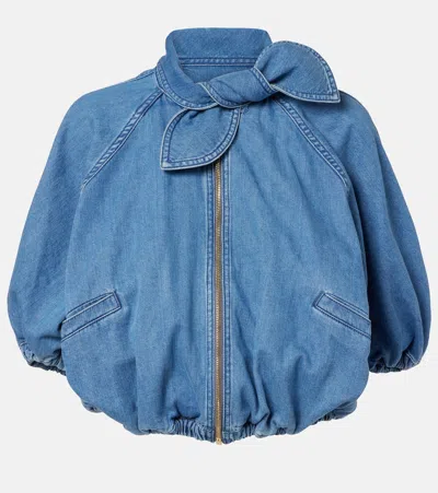 Patou Tie-neck Denim Jacket In Blue