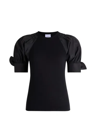Patou Tie-puff-sleeve T-shirt In Black