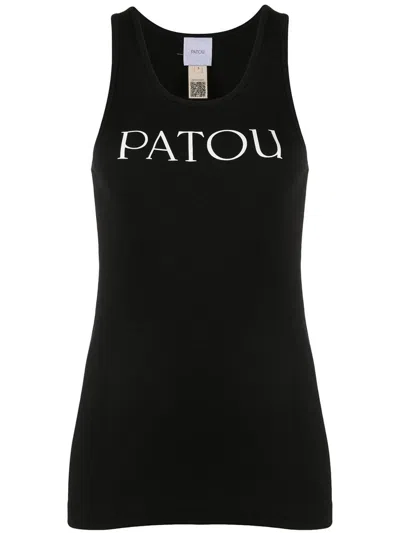Patou Black Cotton Scoop Neck Logo Tank Top