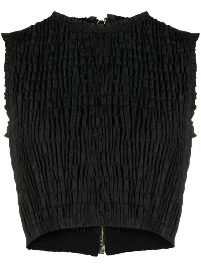 Patou Textured Smock Detail Sleeveless Top In Black