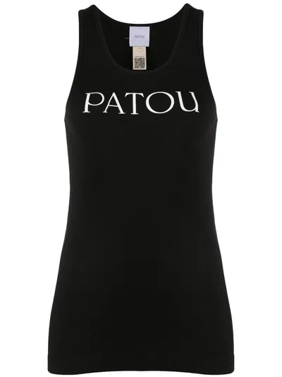 Patou Black Cotton Scoop Neck Logo Tank Top