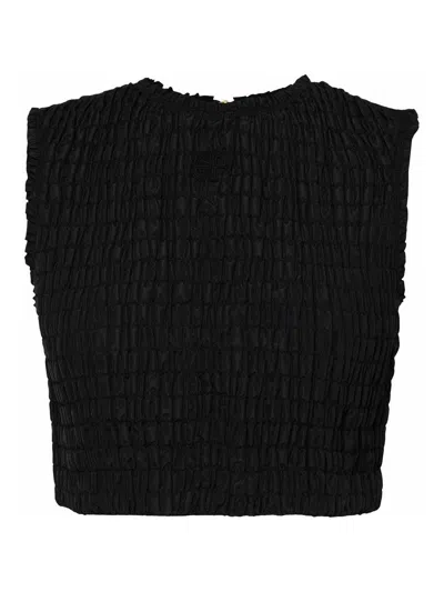 Patou Textured Smock Detail Sleeveless Top In Black