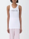 Patou Ribbed Sleeveless Cotton Tank With Round Neckline In White