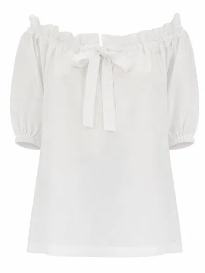 Patou Off Shoulder Oversize Top Bow Detail In White