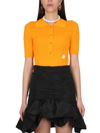 Patou Ribbed Texture Polo Shirt In Orange