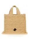 Patou Small Woven Raphia Tote Bag With Shoulder Strap In Beige