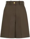 Patou High-waisted Military Green Shorts With Pockets In Brown