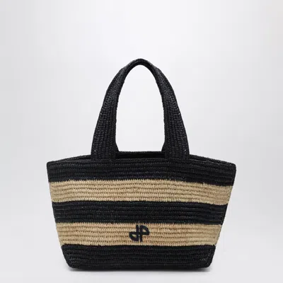 Patou Trapeze Pm Shopping Bag In Raffia In Blue