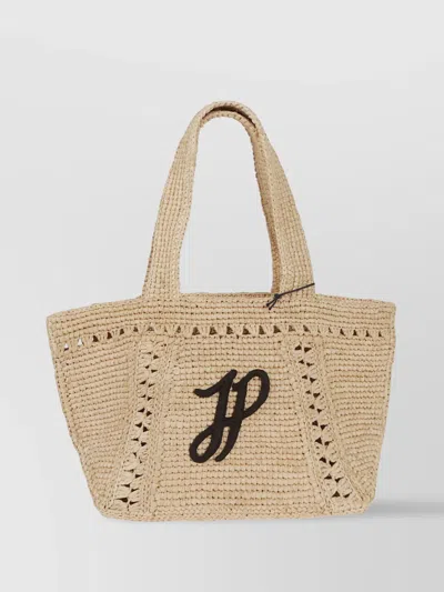 Patou Trapeze Raffia Tote Bag With Crochet Detailing