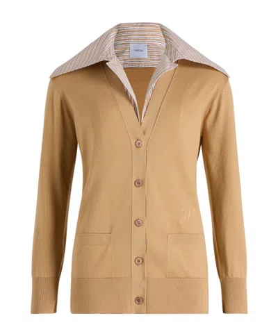 Patou Trompe L'oeil Cotton Cardigan In Brown